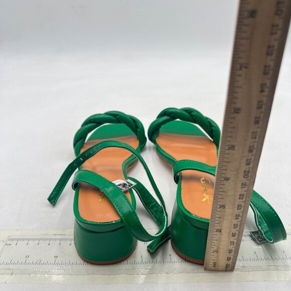 XYD Green Square Open Toe Sandals Chunky Short Low Heels Ankle Strap Shoes - Picture 5 of 8